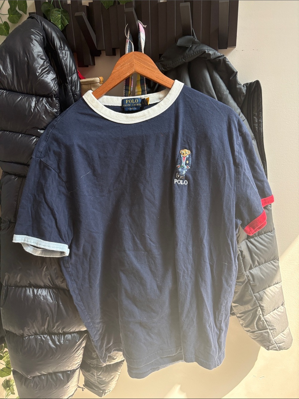 Polo by Ralph Lauren Navy Bear Ringer Tee with White Trim